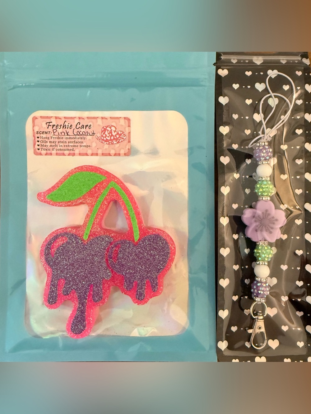Pink & Purple Glitter Cherry Kids Air Freshie